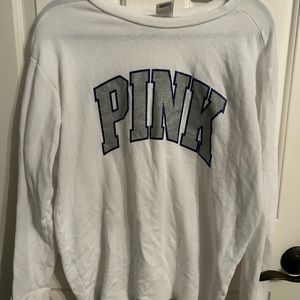 PINK small white with blue outline sweatshirt